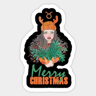 Merry Christmas Taurus Winter Holidays Sticker